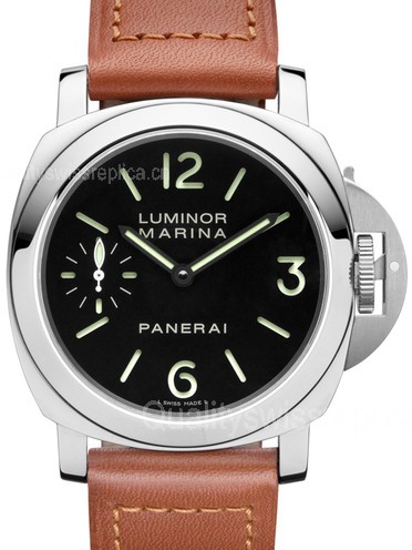 Panerai PAM00111 Handwound Watch-Black Dial/Subdials-Brown Leather Strap