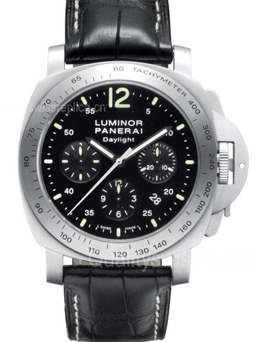 Panerai Luminor Daylight PAM250 Chronograph-Black Dial Black Subdials-Black Leather Strap