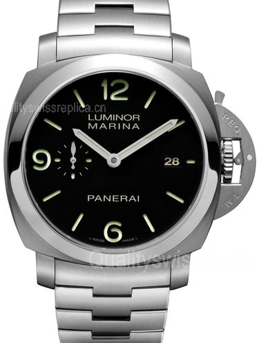 Panerai Luminor Marina 1950 PAM328 GMT Chronograph-Black Dial Numeral/Index Hour Markers-Stainless Steel Bracelet 