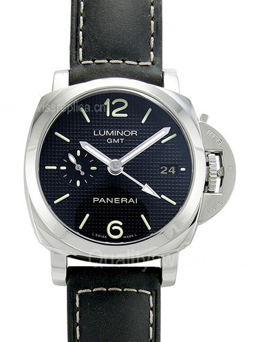 Panerai Luminor 1950 GMT Swiss Automatic Watch-Black Checkered Dial-Leather Bracelet PAM00535