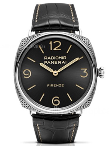 Panerai Radiomir Firenze PAM604 Swiss Watch-Stick Hour Markers Black Dial-Black Leather Strap