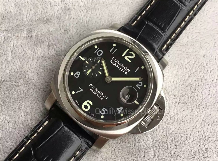 Panerai Luminor Marina PAM164 Automatic Watch-Black Dial Black Leather Strap
