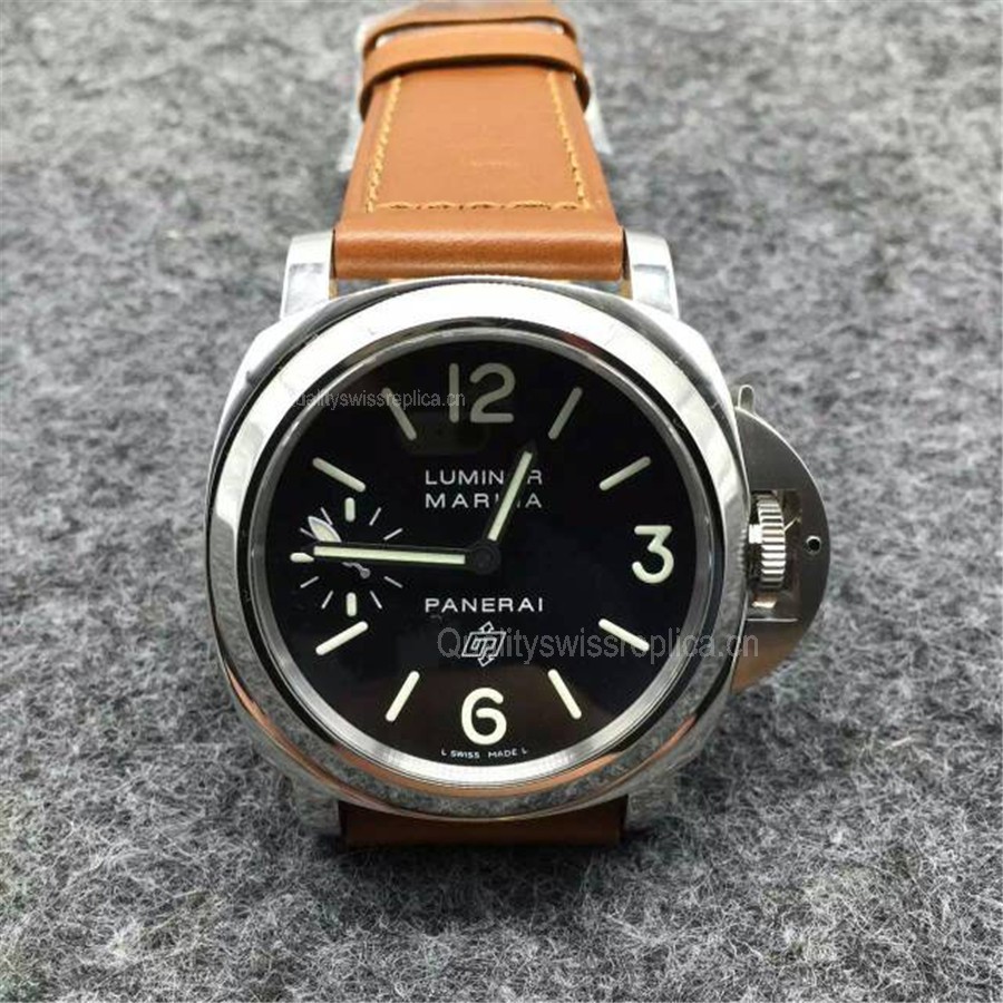 Panerai Luminor Marina Automatic Watch-Black Dial Light Brown Leather
