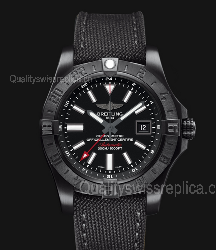 Breitling Avenger II GMT Swiss Automatic Watch Black Dial Nylon Strap
