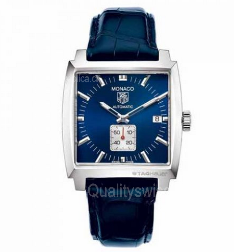 Tag Heuer Monaco WW2111.FC6204 Automatic Watch-Dark Blue Dial Index Hour Markers-Alligator Leather Bracelet