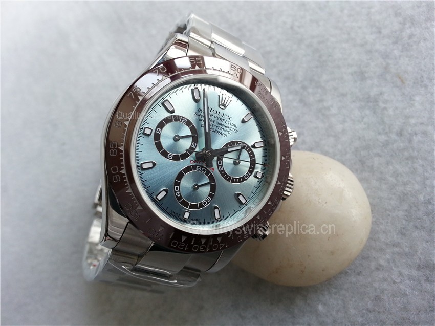 Rolex Daytona Swiss Chronograph-Ice Blue Dial Chocolate Ring Subdials-Droplet Hour-Stainless Steel Oyster Bracelet 