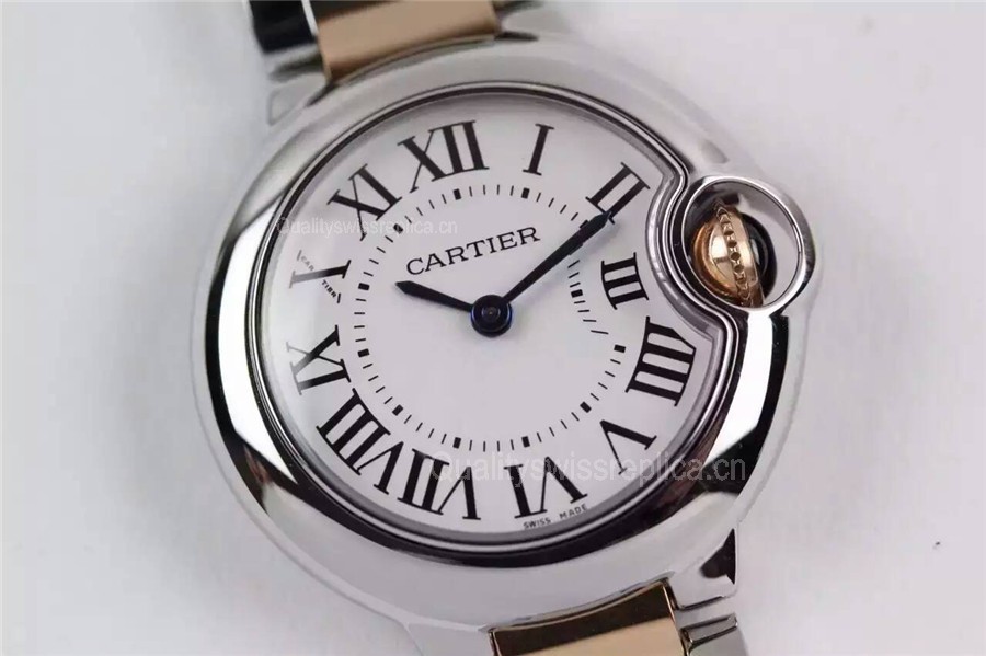 Cartier Ballon Bleu Silver White Swiss Quartz Watch Rose Gold Diamonds Markers