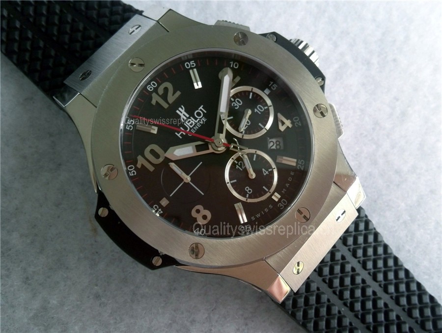 Replica Hublot Watches - High Quality Stainless Steel Casing, Black Rubber Strap