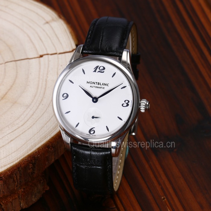 MontBlanc Star Edition Automatic Watch Small Seconds - White Dial - Black Leather Strap