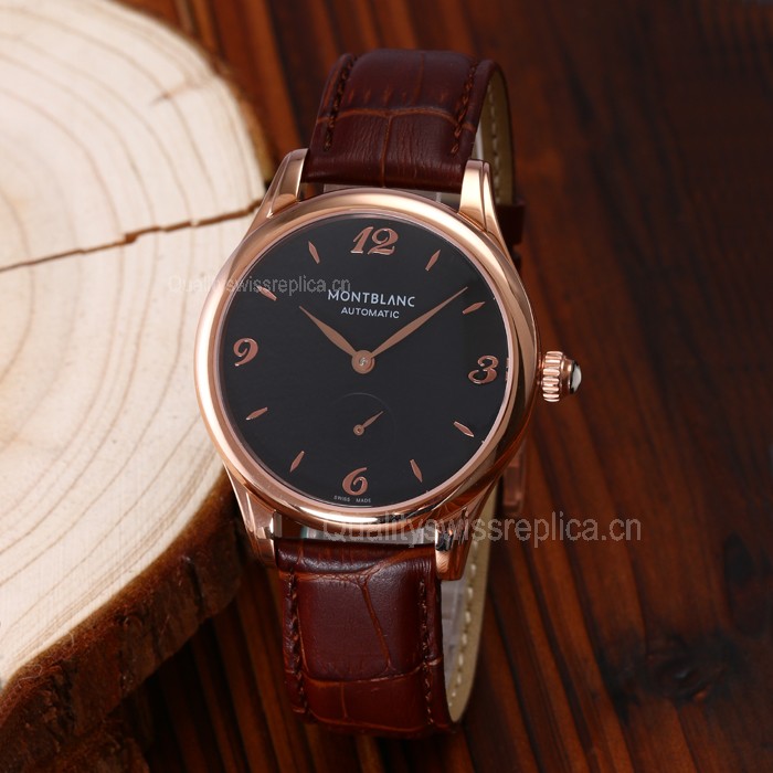 MontBlanc Star Edition Automatic Watch Small Seconds - Rose Gold Black Dial - Brown Leather Strap