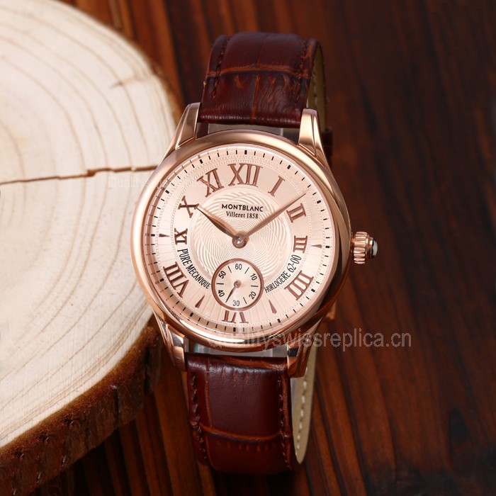 MontBlanc Star Edition Automatic Watch Small Seconds - Rose Gold Cream Colored Dial With Roman Numeral Marker - Brown Leather Strap