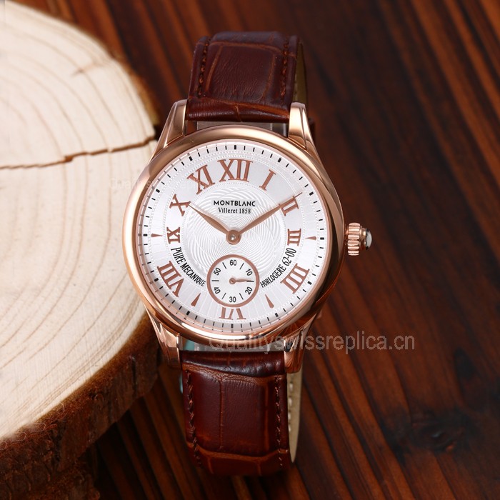 MontBlanc Star Edition Automatic Watch Small Seconds - Rose Gold White Dial With Roman Numeral Marker - Brown Leather Strap