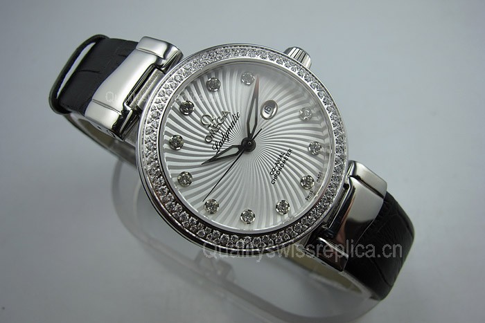 Omega Deville Ladymatic Diamonds Automatic Watch White Dial 34mm