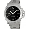 Panerai Luminor Marina PAM329 Automatic GMT Chronograph-Black Dial Numeral/Index Hour Markers-Stainless Steel Bracelet