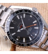 Omega Sea-Master GMT Automatic Watch-Ceramic Bezel-Black Dial With Orange GMT Hand-Stainless Steel Strap