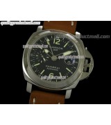Panerai Regetta PAM237 GMT Quartz-Black Dial Superlume Hour Markers-Brown Leather Strap