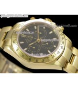 Rolex Daytona Swiss 18K Gold Chronograph-Black Dial Gold Ring Subdials-Stainless Steel Oyster Bracelet