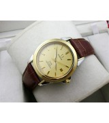 Omega De Ville Automatic 18k Gold-Gold Dial-Gormment Markers-Brown Genuine Leather Strap