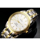 Omega De Ville Automatic 18k Gold-White Dial-Gormment Markers-Stainless Steal Strap