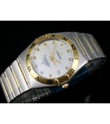 Omega Constellation Ladies-18k Glod White Dial-Stainless Steel TT Linked Strap