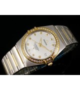 Omega Constellation OM6125 Automatic-18k Gold White Dial-Stainless Steel TT Linked Strap