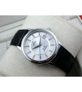 Omega De Ville Automatic-White Dial-Stick Diamond Markers-Black Genuine Leather Strap