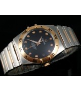 Omega Constellation OM6103 Automatic-18k Rose Gold Black Dial-Stainless Steel TT Linked Strap