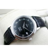 Omega De Ville Automatic-Black Dial-Roman Number Markers-Brack Genuine Leather Strap