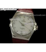 Omega Constellation Midsize Swiss Quartz-Fan Shell Design White Dial-Red Leather Strap