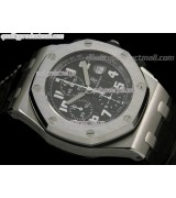 Audemars Piguet Royal Oak Black Edition Chronograph-Black Checkered Dial Numeral Hour Markers-Black Leather Strap