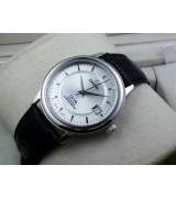 Omega De Ville Automatic-White Dial-Stick Markers-Black Genuine Leather Strap