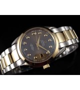 Omega Sea-Master OM6204 Automatic 18k Gold-Brown Dial-Diamond Markers-Brushed Stainless Steel Strap