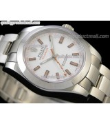 Rolex Milgauss Swiss ETA Automatic Watch-White Dial Index Hour Markers-Stainless Steel Bracelet Rolesor Oyster Bracelet
