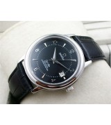 Omega De Ville Automatic-Black Dial-Gormment Number Markers-Black Genuine Leather Strap