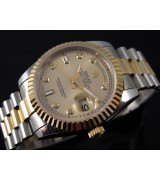 Rolex Day-Date E702 Automatic 18k Gold-Gold Dial Diamond Markers-Stainless Steel Strap