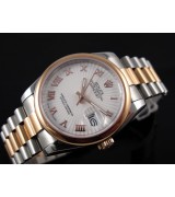 Rolex Datejust E721 Automatic 18k Gold-White Dial Roman Number Markers-Stainless Steel Strap