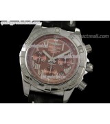 Breitling Chronomat B01 Chronograph-Brown Dials Roman Numerals Hour Markers-Black Leather Strap