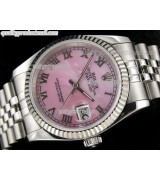 Rolex Datejust 36mm Swiss Automatic Watch-MOP Pink Dial Roman Numeral Hour Markers-Stainless Steel Jubilee Bracelet 