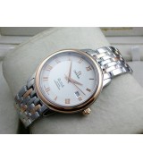 Omega De Ville 4370.71.00 Automatic 18k Rose Gold-White Dial-Roman Number Markers-Stainless Steel Strap