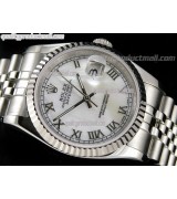 Rolex Datejust 36mm Swiss Automatic Watch-White MOP Dial Roman Numeral Hours-Stainless Steel Jubilee Bracelet 