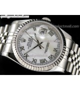 Rolex Datejust 36mm Swiss Automatic Watch-White MOP Dial Roman Numeral Hours-Stainless Steel Jubilee Bracelet 