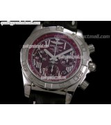 Breitling Chronomat B01 Chronograph-Burgundy Dials Roman Numerals Markers-Black Leather Strap