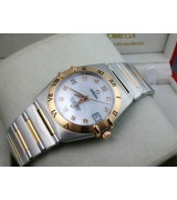 Omega Constellation OM6105 Automatic-18k Gold White Dial-Stainless Steel TT Linked Strap