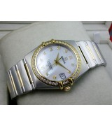 Omega Constellation OM6100 Automatic-18k Gold White Dial-Stainless Steel TT Linked Strap