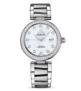 Omega Deville Ladymatic Diamond Swiss Automatic Watch-White Coral Design Dial-Stainless Steel Link