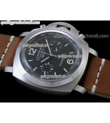 Panerai Luminor Daylight PAM212 Chronograph-Black Dial Black Subdials-Brown Leather Strap