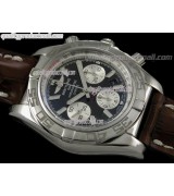 Breitling Chronomat B01 Chronograph-Black Dial Index Hour Markers-Brown Leather Strap