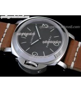 Panerai Luminor Daylight PAM219 Left hand Edition Hand Wound Watch-Black Dial/Subdials-Brown Calf Rubber Strap