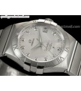 Omega Constellation Double Eagle Swiss-Silver Dial-Stainless Steel Linked Strap
