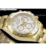 Rolex Daytona Swiss 18K Gold Chronograph-White Dial, Gold Ring Subdials-Stainless Steel Oyster Bracelet 